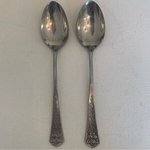2 Oxford Hall Stainless QUEEN'S TAPESTRY Spoons 7.5" Floral Spoon Set of 2 Japan